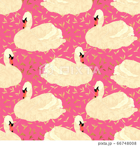 Seamless pattern with swans and leaves for 66748008