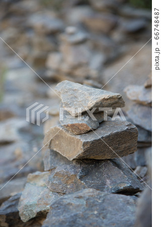 Apacheta or stone stack in the Colca Canyon in Arequipa, Peru 66748487