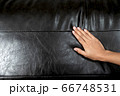 The woman's hand touching the surface of the sofa. 66748531