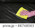 Woman wipe sofa with germicidal spray and wipe with towel. 66748563