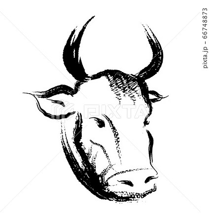 牛の墨絵 ベクターのイラスト素材