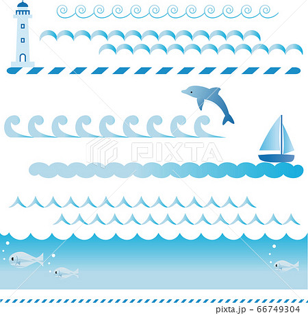 夏 海 波 飾り罫 タイトル バナー イラスト素材セットのイラスト素材