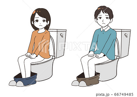 険しい顔でトイレをするのイラスト素材