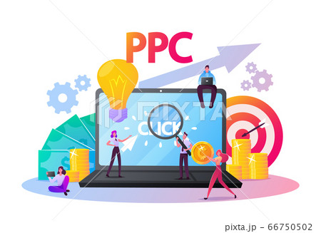 Pay Per Click Concept. Tiny Characters at Huge Computer Desktop with Cursor Clicking on Ad Button. Ppc Business, Cpc Advertising Technology, Sponsored Listing. Cartoon People Vector Illustration Pay Per Click Concept. Tiny Characters at Huge Computer Desktop with Cursor Clicking on Ad Button. Ppc Business, Cpc Advertising Technology, Sponsored Listing. Cartoon People Vector Illustration 66750502