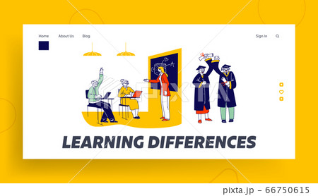 Senior Students Learning in University Landing Page Template. Aged Characters Rising Hand for Answering Class, Aged People in Bachelor Gown and Hat Demonstrate Certificates. Linear Vector Illustration Senior Students Learning in University Landing Page Template. Aged Characters Rising Hand for Answering Class, Aged People in Bachelor Gown and Hat Demonstrate Certificates. Linear Vector Illustration 66750615