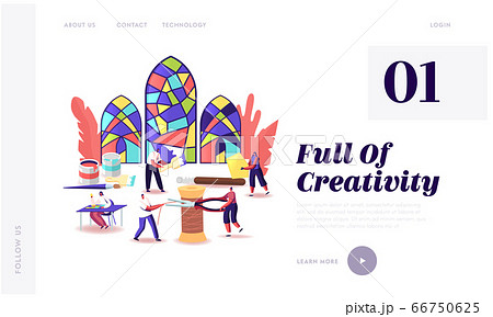 Stained Glass Producing Landing Page Template. Tiny Characters with Huge Tools Create Beautiful Windows made of Colorful Painted Pieces. Glasswork, Creative Hobby. Cartoon People Vector Illustration Stained Glass Producing Landing Page Template. Tiny Characters with Huge Tools Create Beautiful Windows made of Colorful Painted Pieces. Glasswork, Creative Hobby. Cartoon People Vector Illustration 66750625