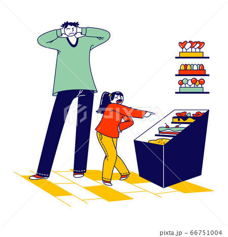 Desperate, Stressed Man with Raging Screaming Kid at Shopping Mall, Daughter Crying in Supermarket Require to Buy Sweets, Father Character Shut Ears. Spoiled Child. Linear People Vector Illustration Desperate, Stressed Man with Raging Screaming Kid at Shopping Mall, Daughter Crying in Supermarket Require to Buy Sweets, Father Character Shut Ears. Spoiled Child. Linear People Vector Illustration 66751004