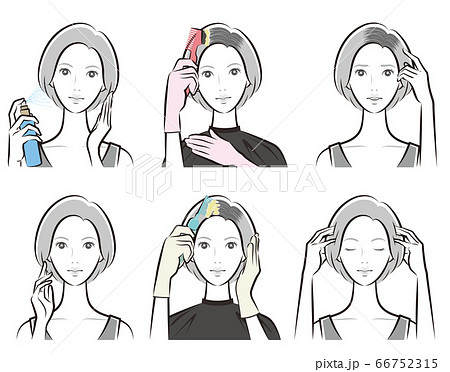 ヘアケアをしている女性のイラスト 66752315