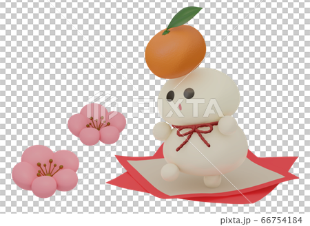 鏡餅_お正月飾り_みかん_動いているおもち_梅_背景なし_NEW YEAR_red 66754184