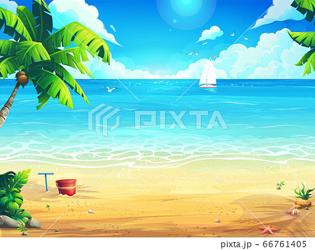 Summer beach background of sea and white boat 66761405
