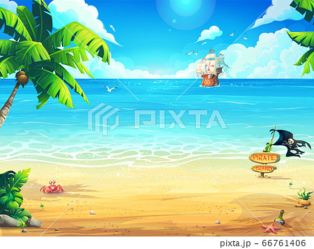 Vector illustration summer beach and palm trees 66761406