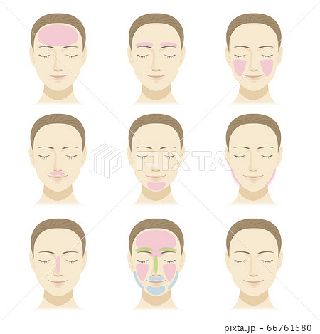 女性の顔 脱毛部分イラストセットのイラスト素材