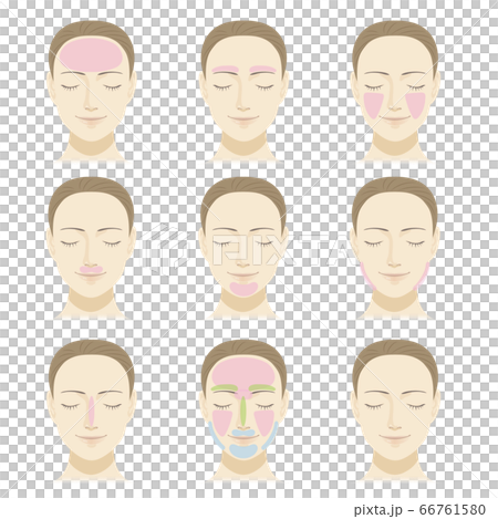 女性の顔 脱毛部分イラストセットのイラスト素材