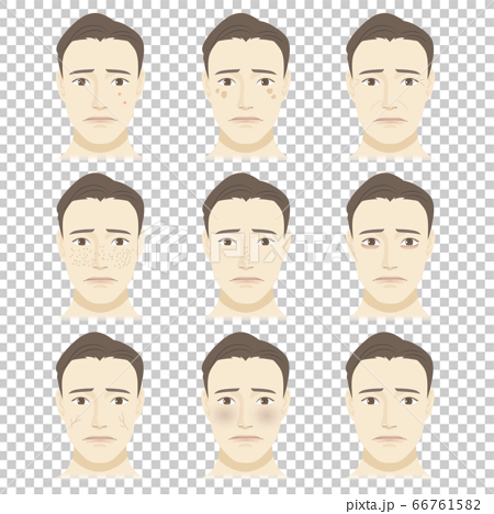 男性の顔 肌トラブル イラストセットのイラスト素材 [66761582] - PIXTA