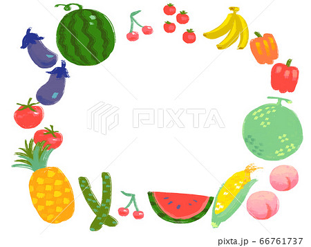 Summer Vegetables And Fruits Round Frame Stock Illustration