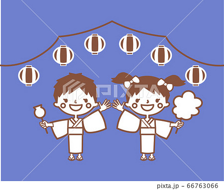 夏まつり 着物の子ども(背景色あり) 夏まつり 着物の子ども(背景色あり) 66763066