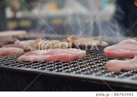 BBQで網に乗ったお肉 BBQで網に乗ったお肉 66763493