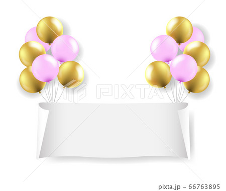 White Paper Banner With White Balloons Transparent Background 66763895