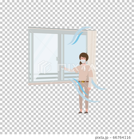 一個女人打開窗戶[通風，通風，教室，通風，換氣]插圖 66764116