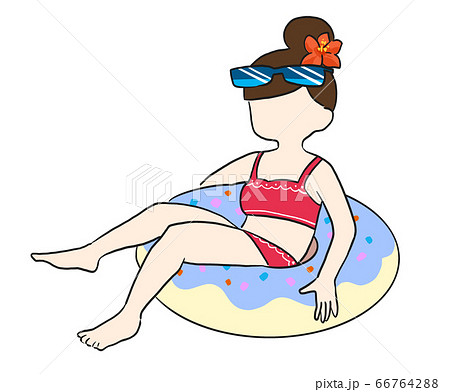 浮き輪 サングラス 女の子 夏のイラスト素材