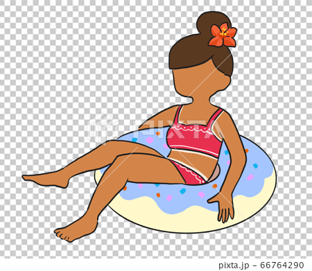 浮き輪 日焼け 女の子 夏のイラスト素材