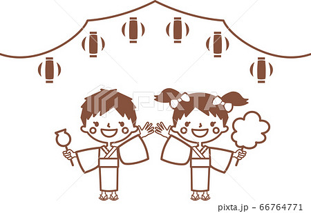 夏まつり　着物の子ども（線画） 66764771