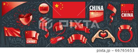 Vector set of the national flag of China in various creative designs 66765653