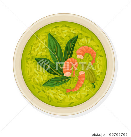 Thai Main Course with Rice and Shrimps Top View Vector Illustration 66765765