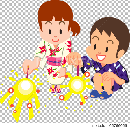 和服的孩子們玩煙花 66766066