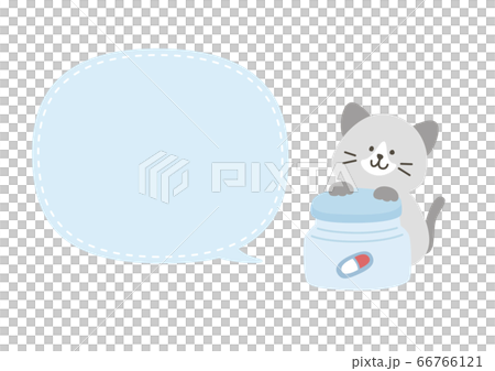 猫　サプリメント・薬（ボトル・カプセル）　吹き出し　フチなし　青 66766121