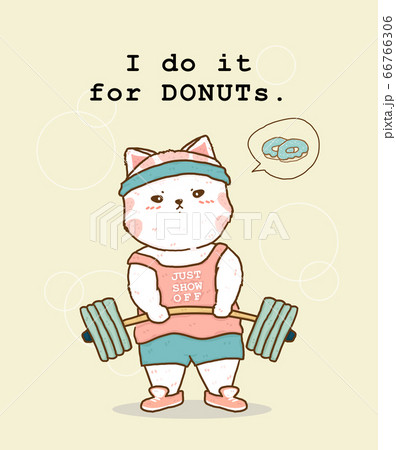 Doodle Hand Drawing White Fat Cat Do Workoutのイラスト素材