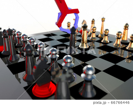 Robotic arm (artificial intelligence) playing chess 3d illustration 66766446