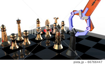 Robotic arm (artificial intelligence) playing chess 3d illustration Robotic arm (artificial intelligence) playing chess 3d illustration 66766447
