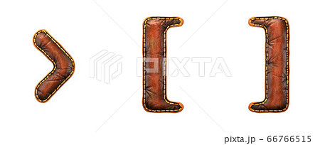 Set of symbols right angle bracket, left and right bracket made of leather. 3D render font with skin texture isolated on white background. 66766515