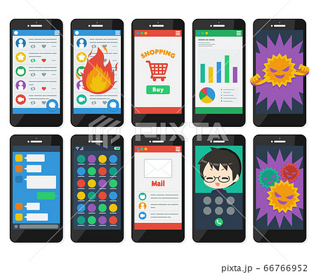 スマホ スマートフォン アプリ セット イラストのイラスト素材