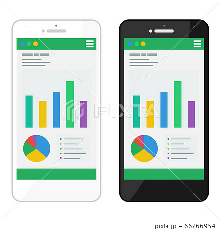 スマホ スマートフォン グラフ画面 セット イラストのイラスト素材