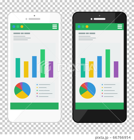 スマホ スマートフォン グラフ画面 セット イラストのイラスト素材