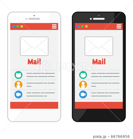 スマホ スマートフォン メール画面 セット イラストのイラスト素材