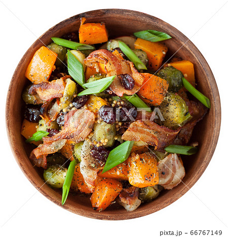 Roasted pumpkin with brussels sprouts and bacon 66767149