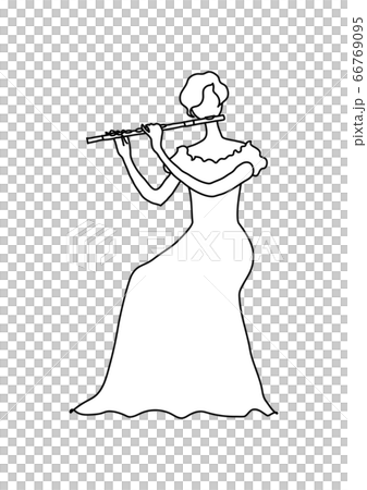 座ってフルートを吹く女性 線画 座ってフルートを吹く女性 線画 66769095