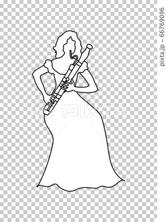 A woman sitting and blowing a bassoon A woman sitting and blowing a bassoon 66769096