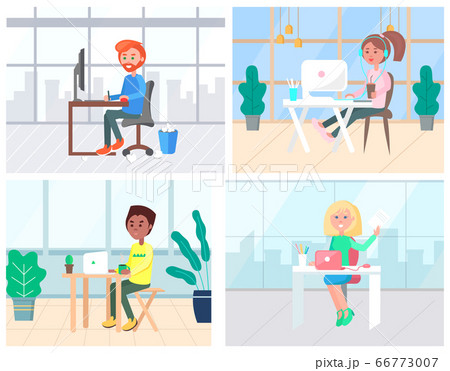 Programmer Thinking on Project in Office Vector Programmer Thinking on Project in Office Vector 66773007