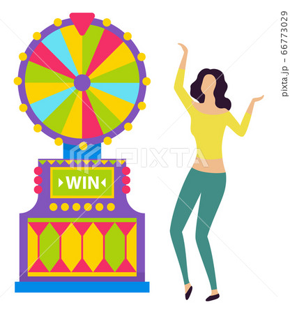 Happy Girl Spinning Roulette Wheel And Winningのイラスト素材