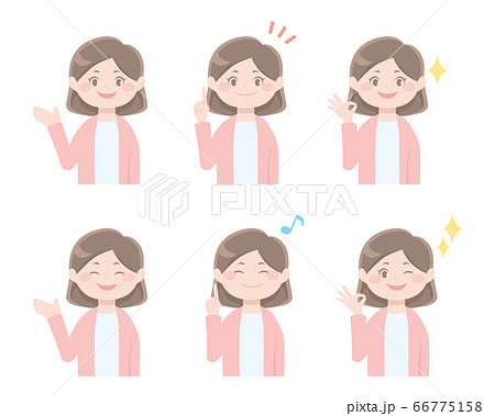女性の表情いろいろ上半身イラストセット 女性の表情いろいろ上半身イラストセット 66775158