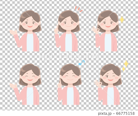 女性の表情いろいろ上半身イラストセット 女性の表情いろいろ上半身イラストセット 66775158
