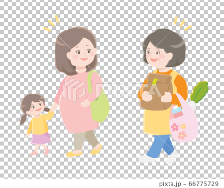 孕婦和兒童在附近打招呼阿姨 66775729