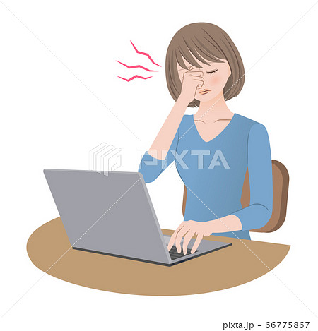 パソコン作業で目が疲れた女性のイラスト素材