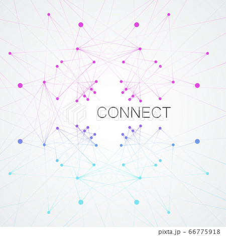 Abstract molecular compound of bright color with dots and lines that is located in the center. Chemical medicine and scientific concept of vector illustration. 66775918