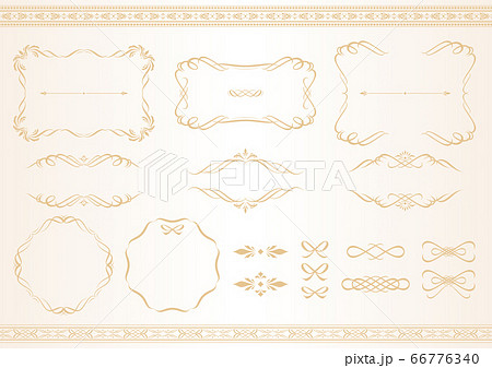 エレガント フレーム 飾り罫 リボン 装飾 素材 セットのイラスト素材
