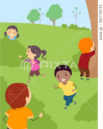 Stickman Kids Hide And Seek Park Outdoor Activityのイラスト素材
